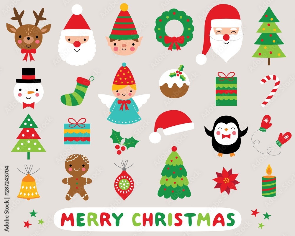 Christmas cartoon vector icons set Christmas cartoon vector icons set