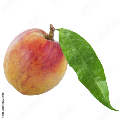  fresh peach with green leaf isolated on white background