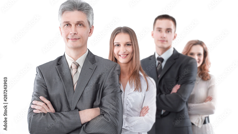 leader,standing in front of the business team. leader,standing in front of the business team.