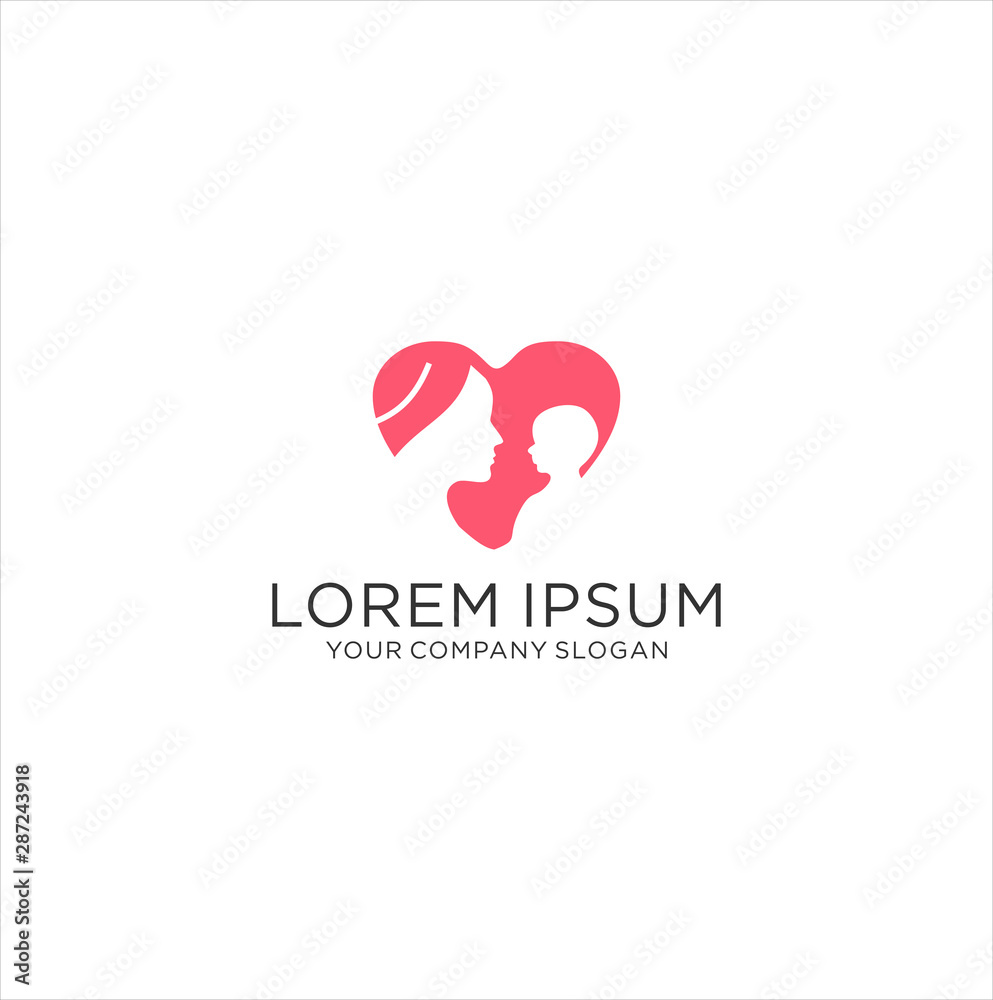 Mom And Baby Logo . Love Baby Care Logo Design Concept Template . Mother Love Care Logo . Mom and baby love logo