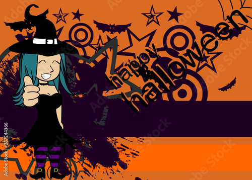 halloween background with pretty witch kawaii cartoon