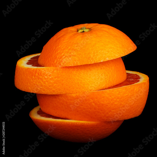 red orange slices isolated on black background
