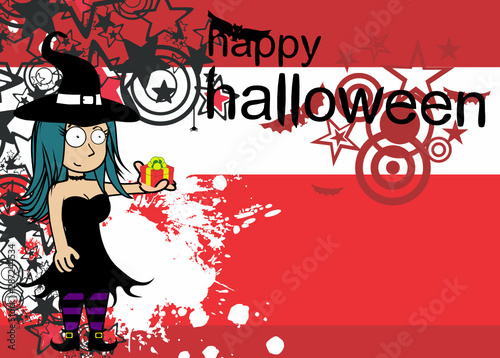 halloween background with pretty witch kawaii cartoon