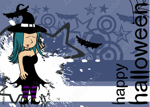 halloween background with pretty witch kawaii cartoon