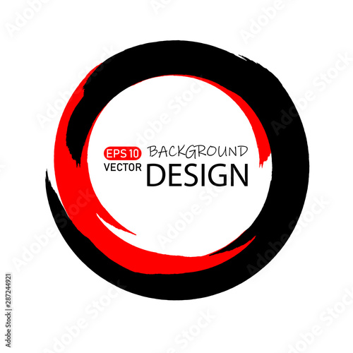 Vector circle in Japanese calligraphy style. Ink hand-drawn brush circle. Logo, label design element vector illustration.