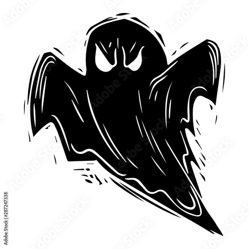 Creepy ghost hand drawn black silhouette illustration