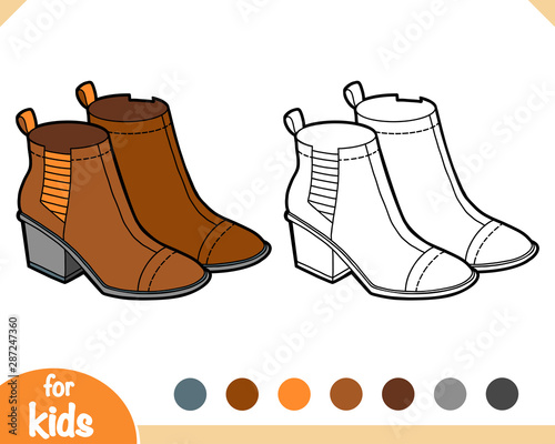 Coloring book, cartoon shoe collection. Chelsea boots