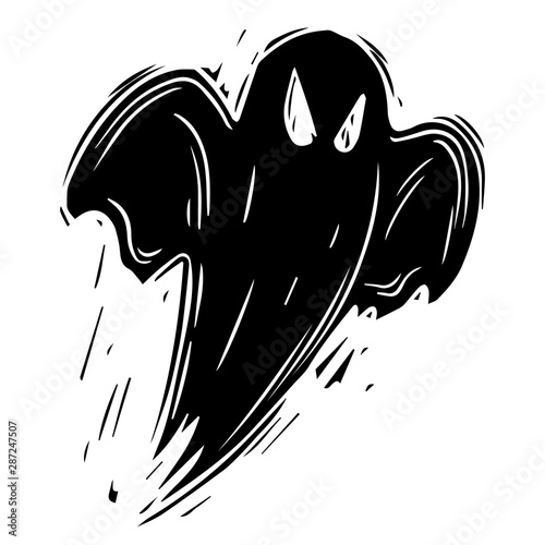 Creepy ghost hand drawn black silhouette illustration