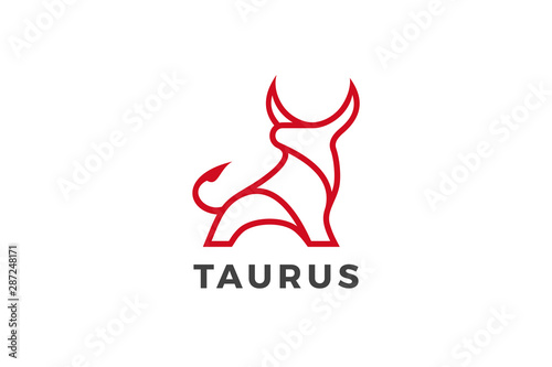 Bull Taurus Bison Buffalo Logo design vector template Linear style. Beef Meat Steak House Restaurant Logotype concept icon.