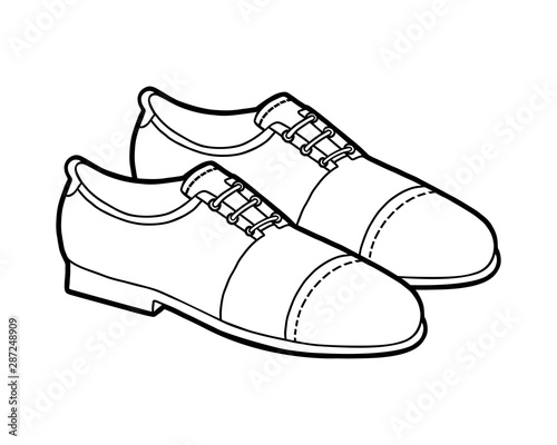 Coloring book, cartoon shoe collection. Lace-up men shoes