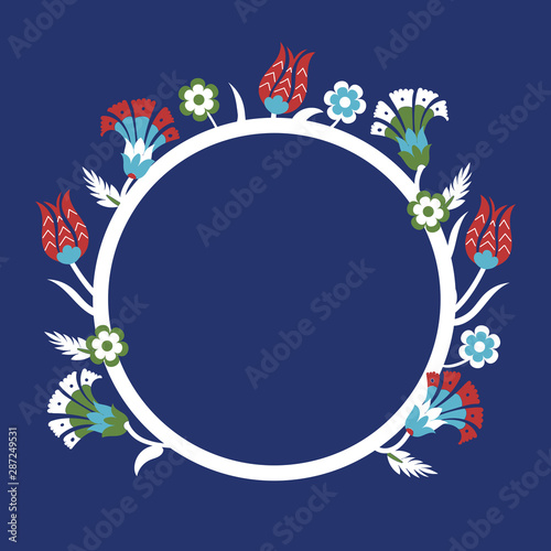 Round frame templates with floral motifs. Vector illustration.
