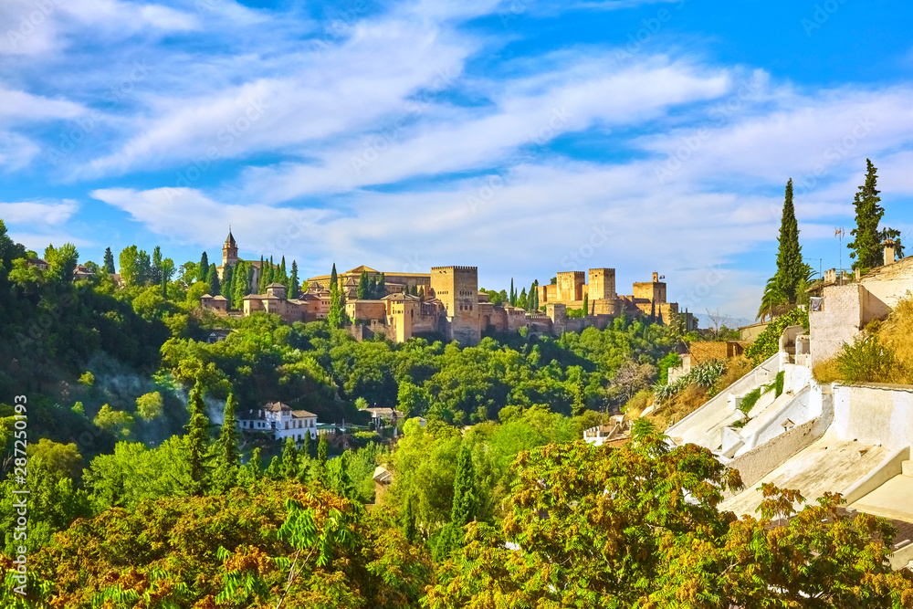 Panoramic view of the Alhambra and Granada in Spain.