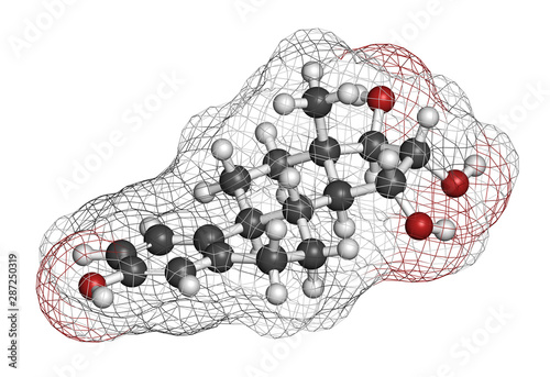 Estetrol natural estrogen hormone molecule. 3D rendering. Atoms are represented as spheres with conventional color coding: hydrogen (white), carbon (grey), oxygen (red). photo