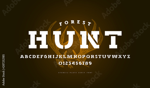 Stencil-plate serif font in military style