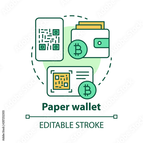 Paper wallet concept icon. Bitcoins offline storage idea thin line illustration. Copying QR code, printing private key on paper. Money transaction. Vector isolated outline drawing. Editable stroke