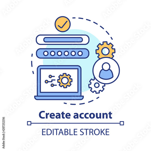 Create account concept icon. Social network profile registration idea thin line illustration. New user web page creation. Online authorization. Vector isolated outline drawing. Editable stroke