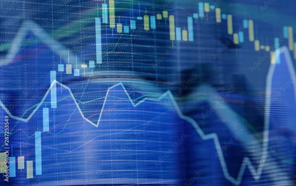 Investment and banking concept. Trading candlestick chart on city background. Investment and banking concept. Trading candlestick chart on city background.