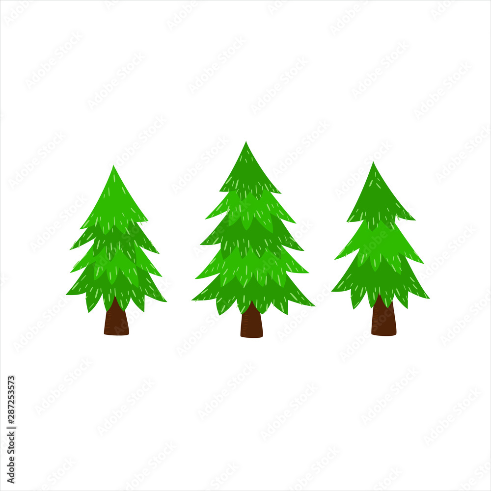 Fototapeta premium Colorful Christmas tree. Fir. Set. Cartoon.