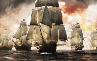 Keuken achterwand Voor hem Piratenvloot in mist na aanval  © Digital Storm