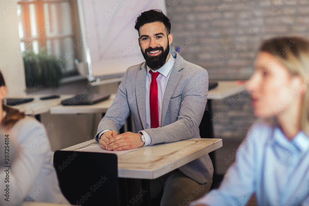 Contemporary business man attending seminar or qualification course of study Contemporary business man attending seminar or qualification course of study