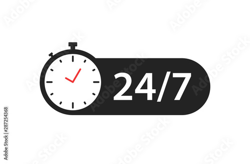 24 7 icon. Open round the clock. Vector illustration.
