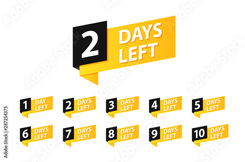 Number 1, 2, 3, 4, 5, 6, 7, 8, 9, 10, of days left to go. Promotional banners. Collection badges sale, landing page, banner.