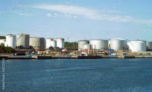 Close-up view of oil terminal in Stockholm.