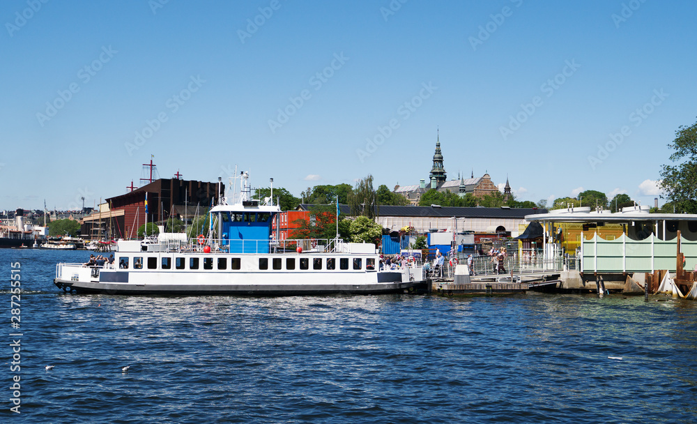 View of the sightseeing boat in Stockholm at summer.
