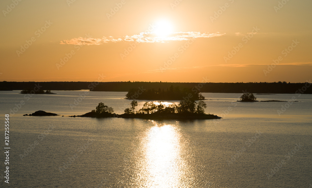 Fototapeta premium Beautiful summer sunset in the baltic sea. Stockholm archipelago.