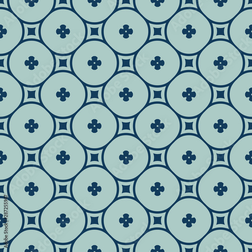 Simple vector floral geometric seamless pattern with flowers, circles, grid