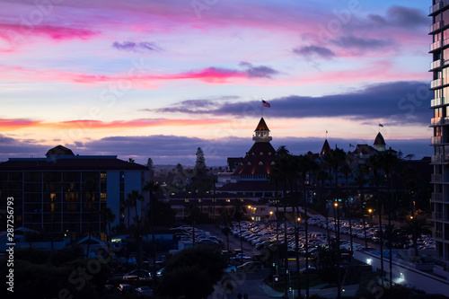 Hotel Del Coronado at Sunset, San Diego, California. Travel Destination for honeymoons and weddings 