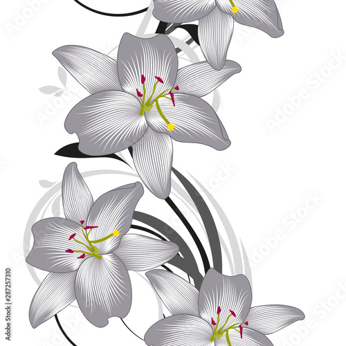 Seamless abstract floral background with lily flowers. Vector element for decor.