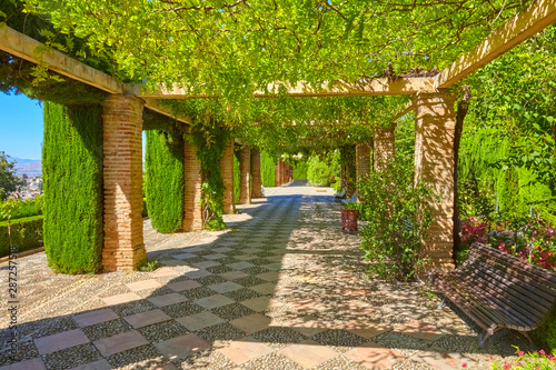 Famous garden in the Alhambra at Granada in Spain.