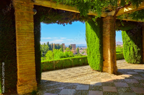 Famous garden in the Alhambra at Granada in Spain.