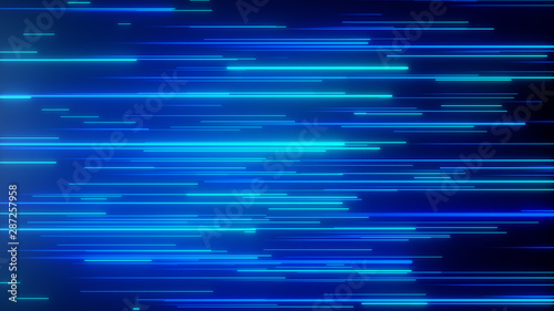 Abstract directional neon lines geometric background. Data flow. Optical fiber. Explosion star. 3d illustrationmotion effect. Blue modern light spectrum, fluorescent ultraviolet light.