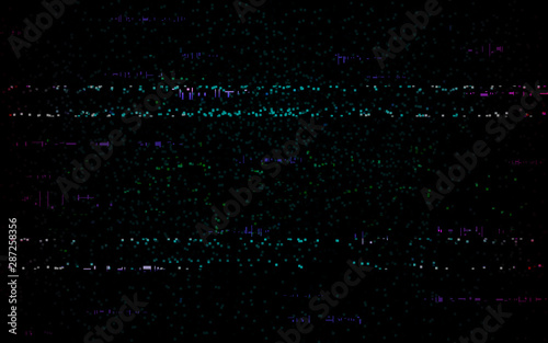 Glitch digital template. No signal distortion. VHS backdrop with color pixel noise. Random horizontal lines and shapes. Video problem and rewind effect. Vector illustration