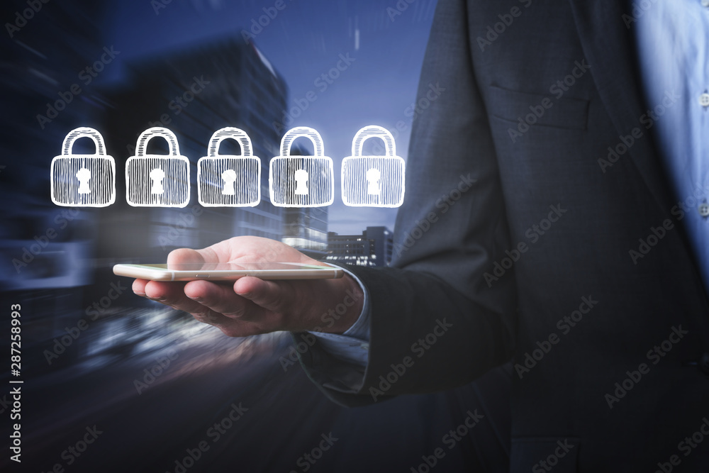 Businessman in a classic suit with an illustration on background Businessman in a classic suit with an illustration on background