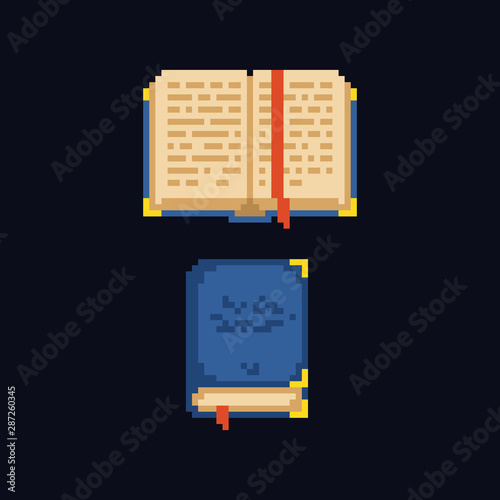 Pixel art design 8 bit retro icon - opened and closed book