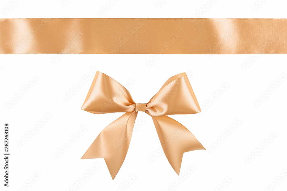 Gold beige ribbon bow isolated on white background Gold beige ribbon bow isolated on white background