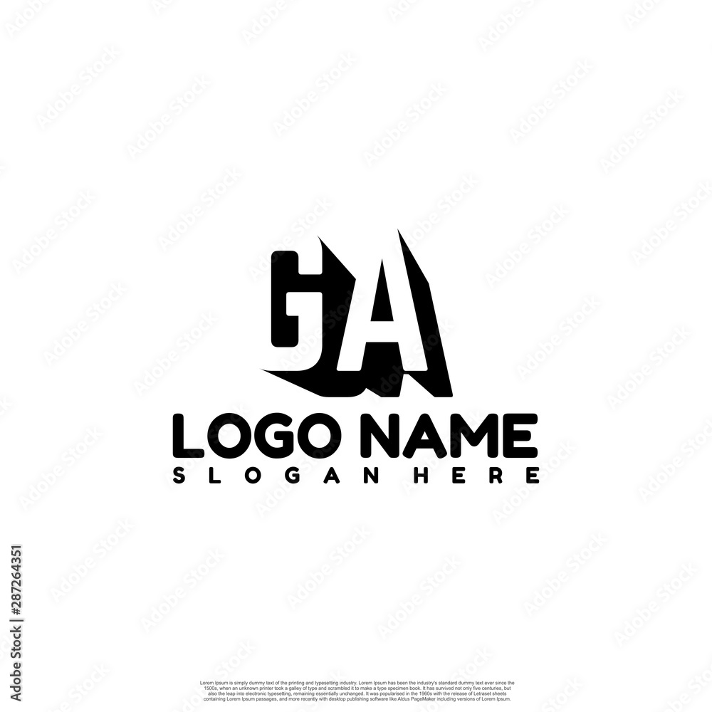 GA Letter Initial Logo Design in shadow shape design concept.	