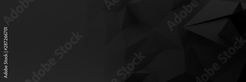 Dark grey and black colored abstract modern polygonal triangle background banner with copy space - 3D illustration