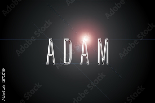 Photos first name Adam in chrome on dark background with flashes