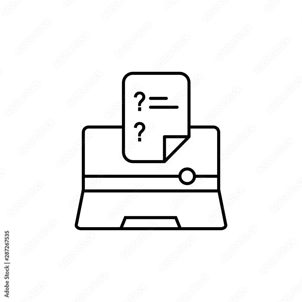 Education elarning laptop quiz icon. Element of distance education line icon Education elarning laptop quiz icon. Element of distance education line icon
