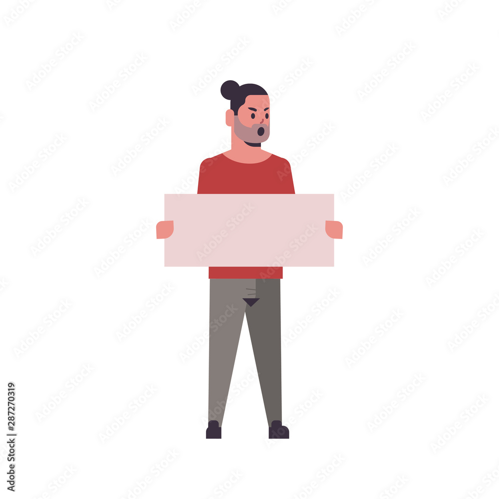 man protester holding blank placard male activist with empty sign banner protest demonstration concept flat full length man protester holding blank placard male activist with empty sign banner protest demonstration concept flat full length