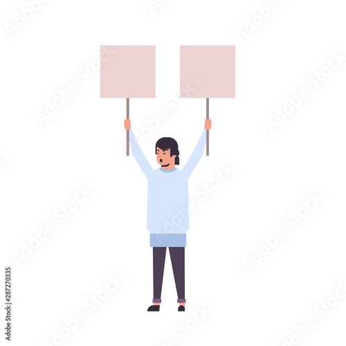 man protester holding blank placards male activist with empty sign banners protest demonstration strike concept flat full length