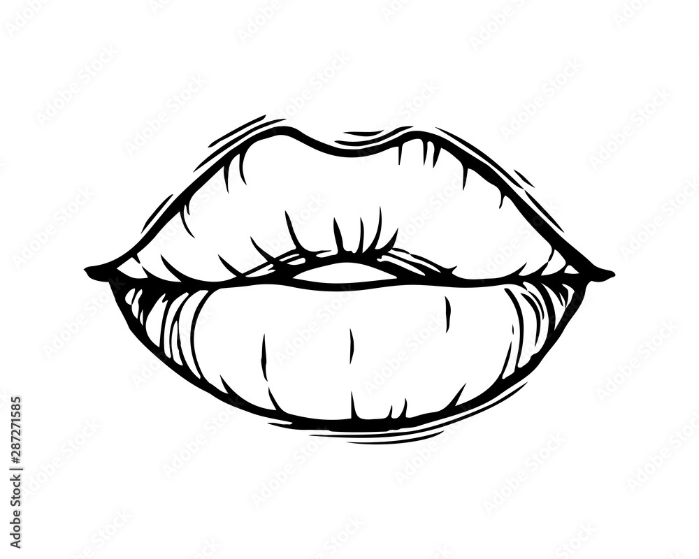 Hand drawn female lips isolated on white background. Stock Vector ...