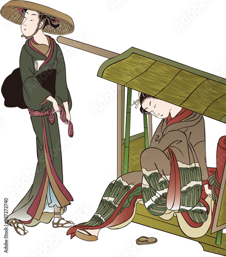 浮世絵　女性と籠　その3