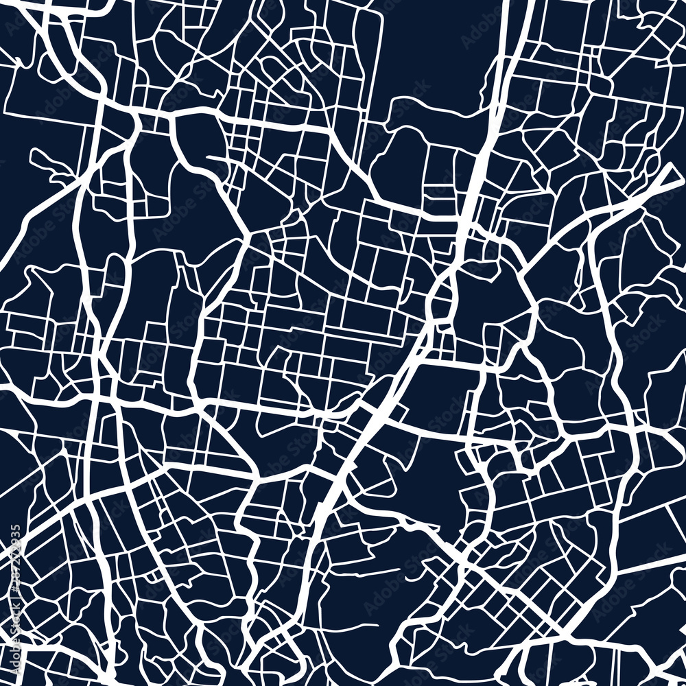 Seamless inverse black and white abstract city roads plan map vector