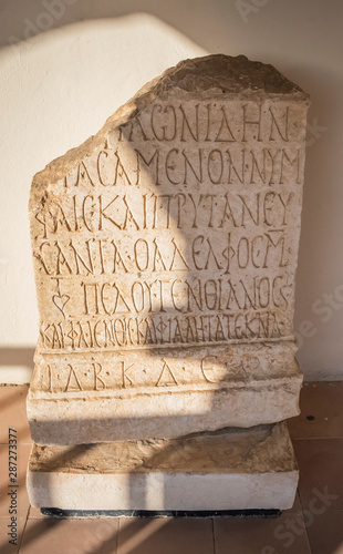 Altar of Titus Flavius ​​Philonides with Greek inscriptions. photo