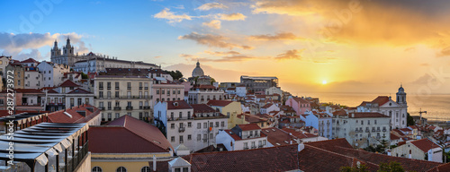 Lisbon Portugal sunrise panorama city skyline at Lisbon Alfama district